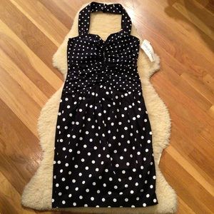 Vintage Leslie Lucks polka dot pin-up girl halter dress